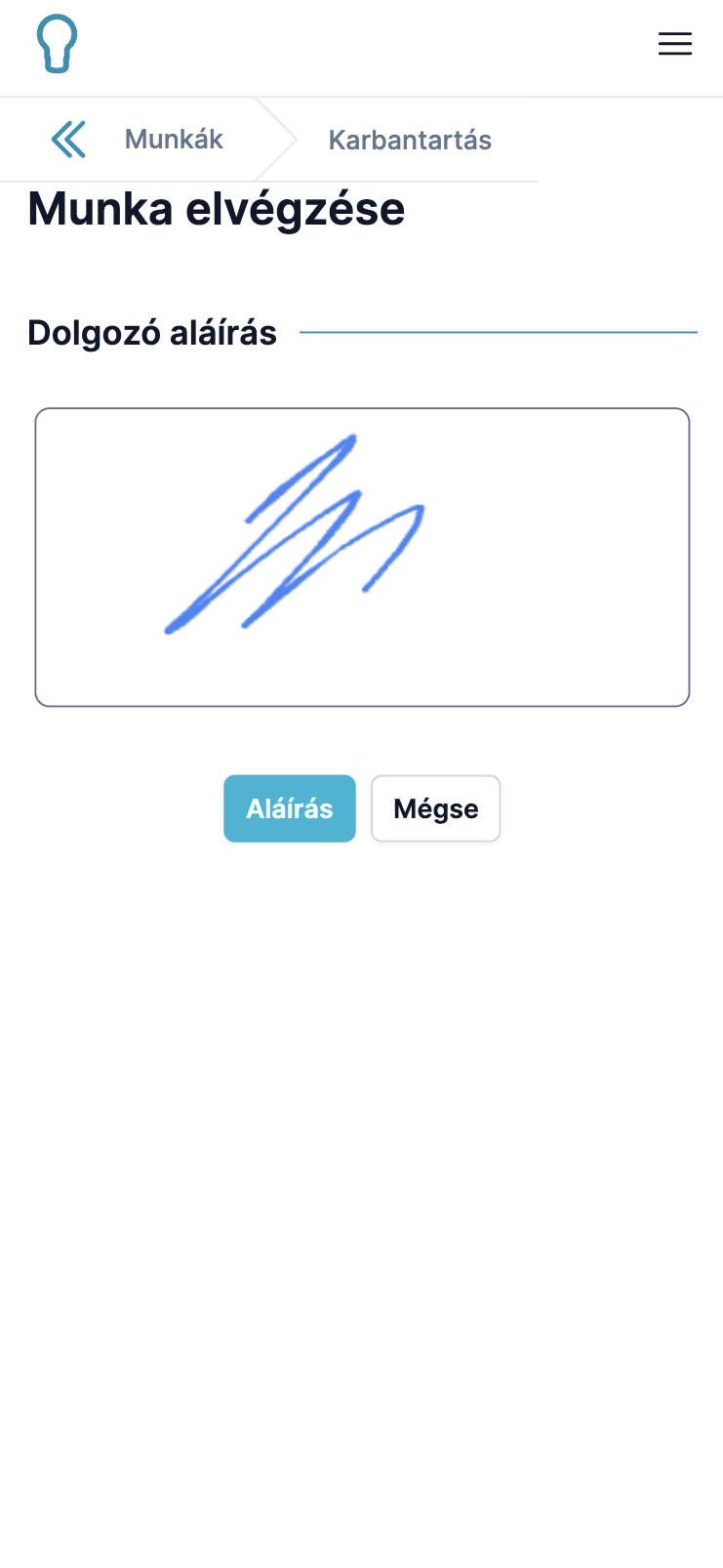 Mobile app showing digital signature
